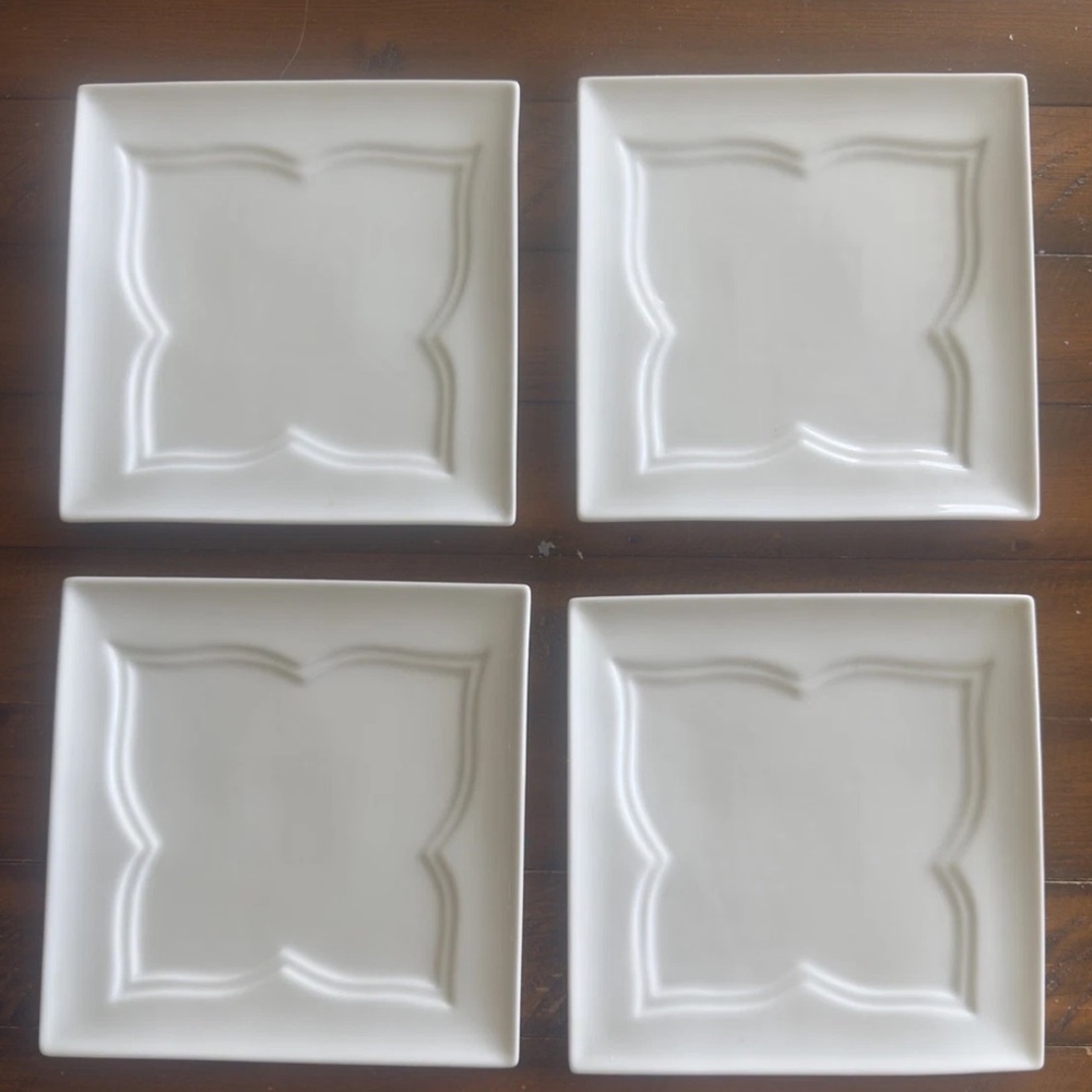 4 Pier 1 Butterfly Square White Porcelain 8” Salad Luncheon Plates Set of 4 Mint